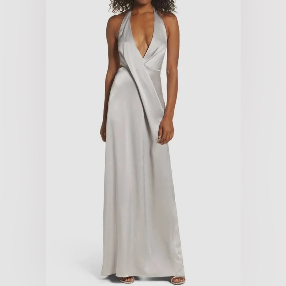Halston Heritage Deep V Silver Dress